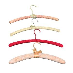 Vintage Lingerie Padded Hangers Set Of 4 Quilted & Knitted Pink Cream Red‎
